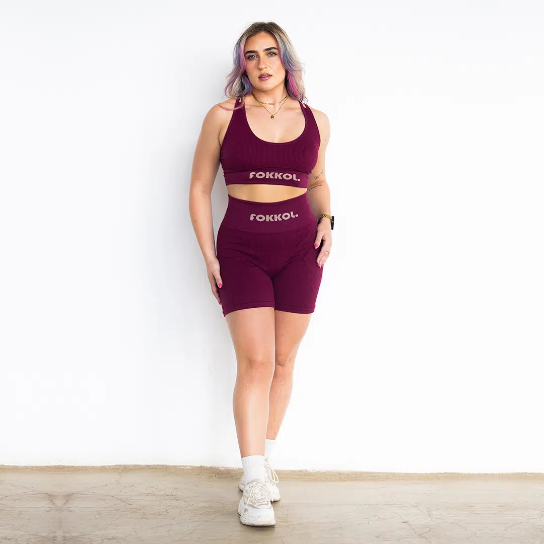 Ribbed Seamless Shorts; Burgundy Burn