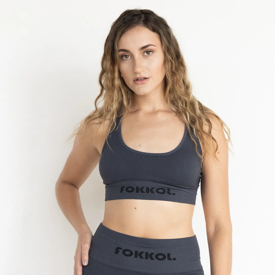 Ribbed Seamless Sports Bra; Charcoal Impact