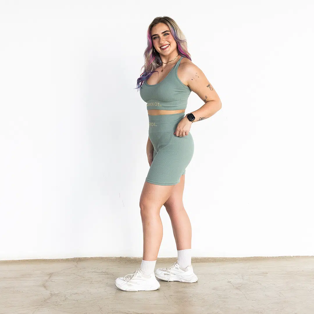Ribbed Seamless Shorts; Crisp Moss