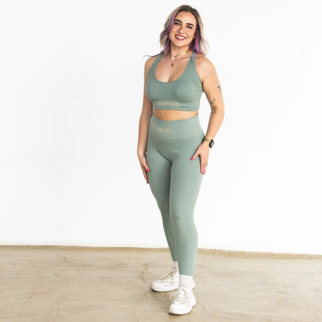 Ribbed Seamless Tights; Crisp Moss