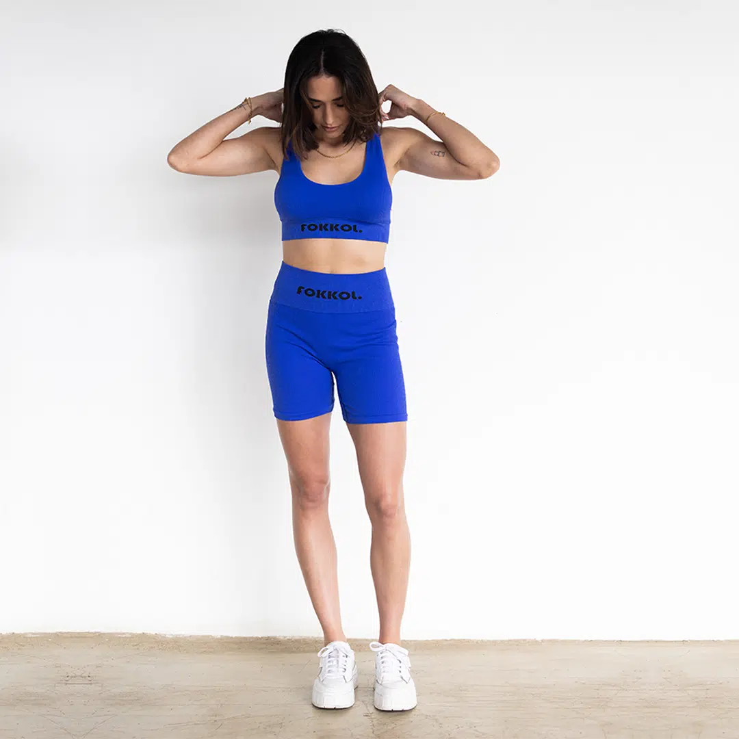 Ribbed Seamless Shorts; Cobalt Tide