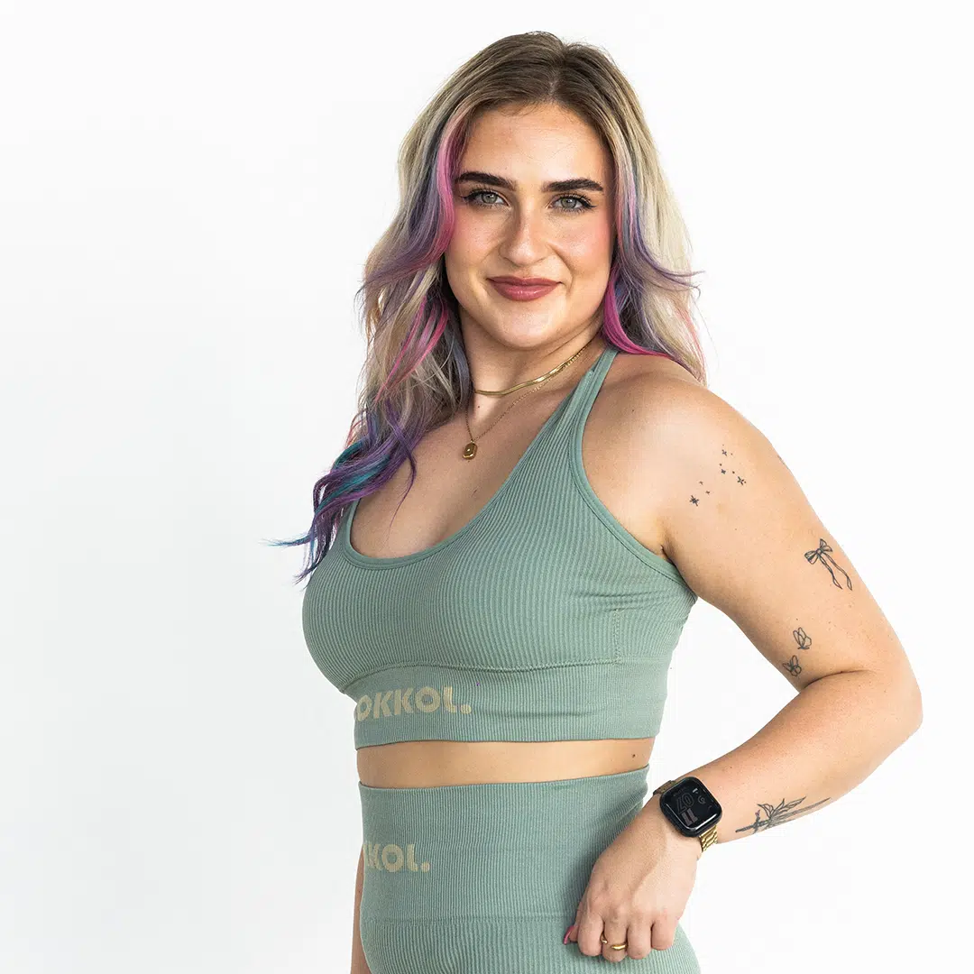Ribbed Seamless Sports Bra; Crisp Moss